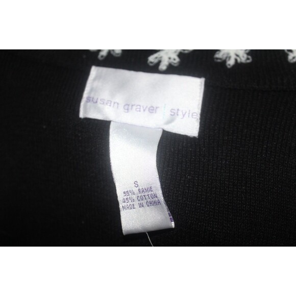 Susan Graver Open Cardigan Black White Embroidered Trim Sweater SZ L NWT - Picture 6 of 6